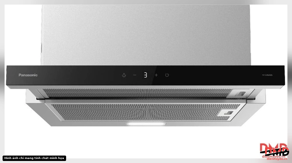 Front view of Máy hút mùi Panasonic FV-UX6AESYUE showing the control panel and filters