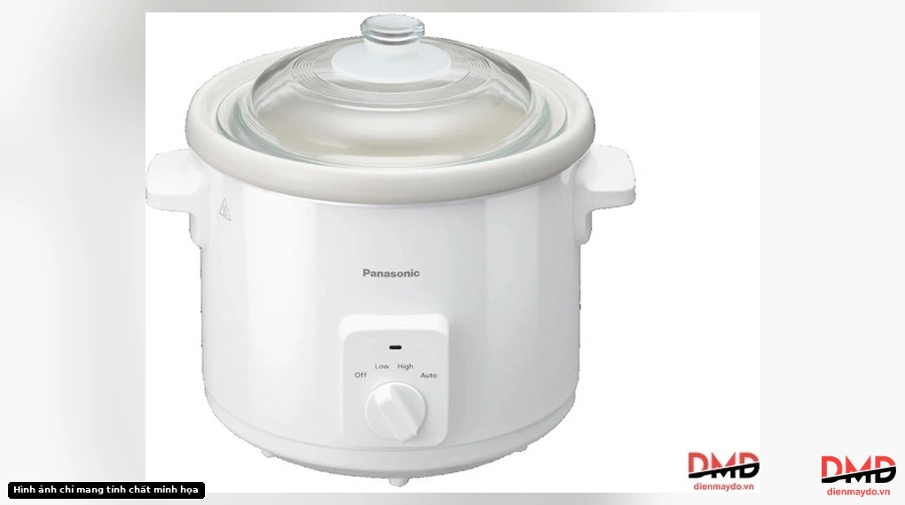 Front view of Panasonic NF-N31AWRA slow cooker showing the main body, glass lid, and control knob