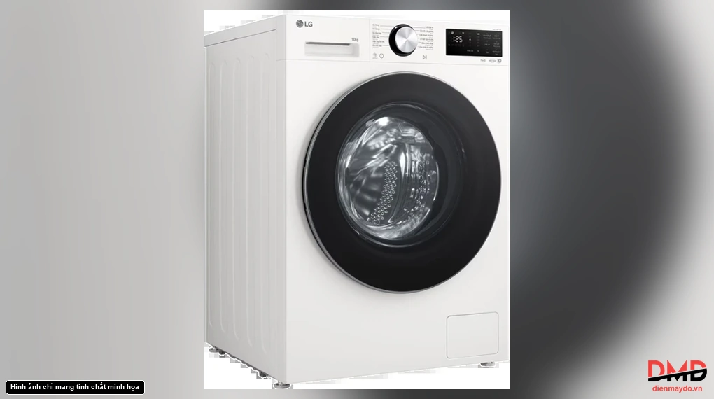Máy giặt LG cửa trước màu trắng nhìn từ góc nghiêng