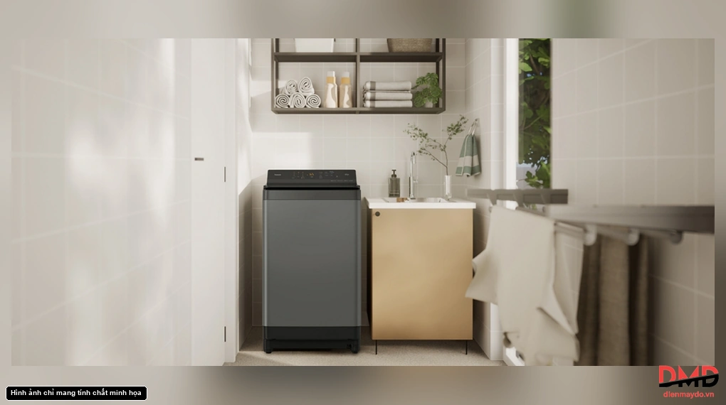 Máy giặt cửa trên bố trí cạnh tủ chậu rửa