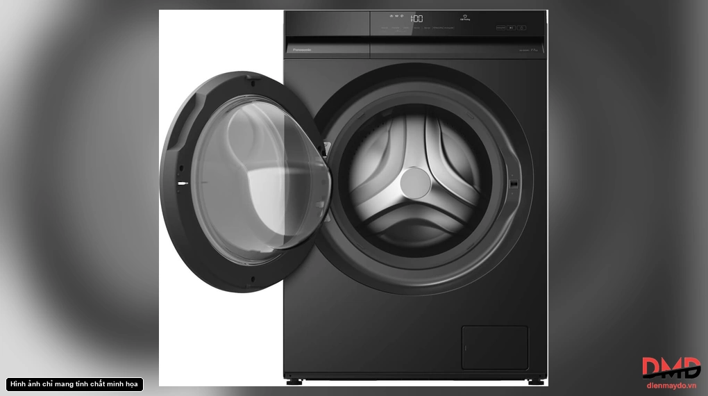 Máy giặt cửa trước với cửa mở để quan sát lồng giặt