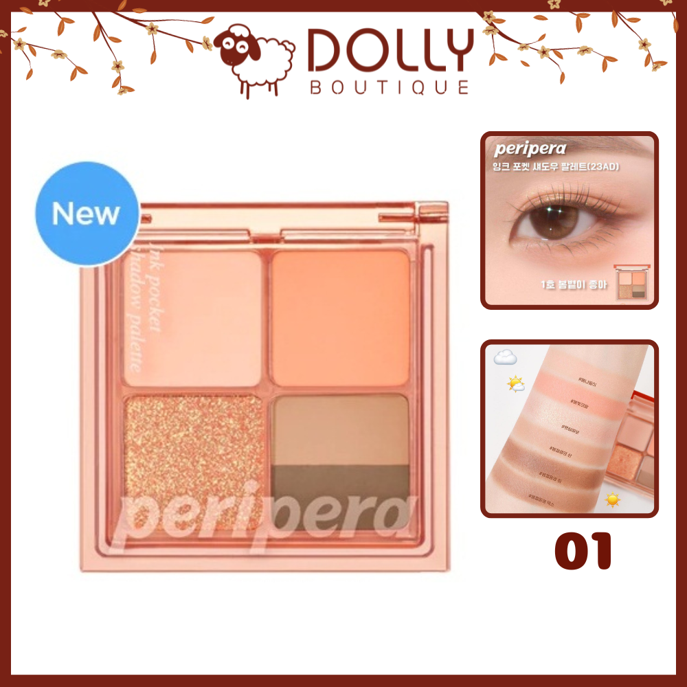 Phấn Mắt 4 Ô Peripera Ink Pocket Shadow Palette #01 Fancy Spring Sunshine ( Cam Đào ) - 6.4g