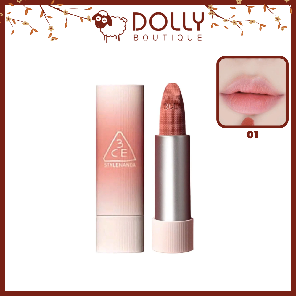 Son Thỏi Lì 3CE Cashmere Hug Lipstick 3.5g 01 Oat - Cam Đất