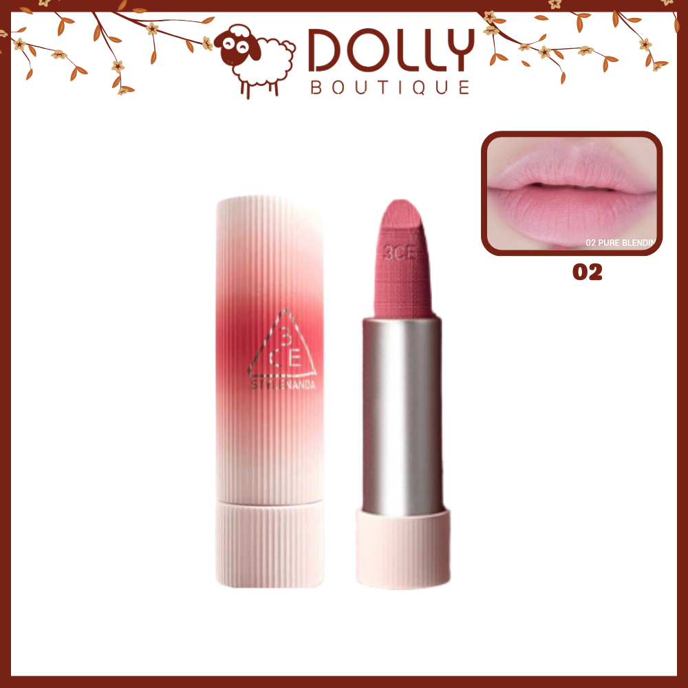 Son Thỏi Lì 3CE Cashmere Hug Lipstick 3.5g 02 Pure Blending - Hồng Đất