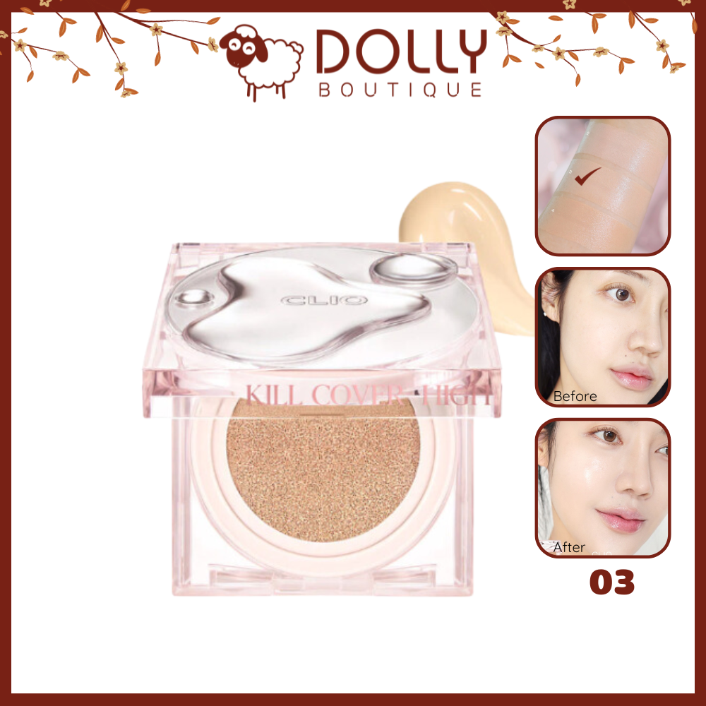 Phấn Nước Clio Kill Cover High Glow Cushion SPF50+ PA++++ #03 Linen (Da Trung Bình) - Kèm Lõi 14g