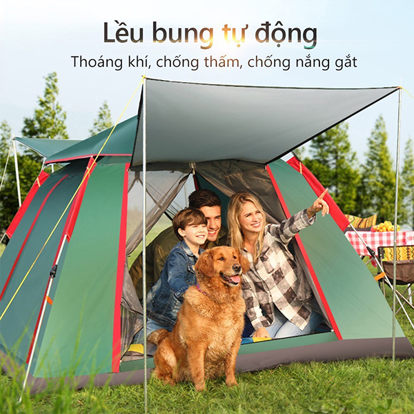 Lều dã ngoại tự bung 2 mái hiên 4 cửa cho 3-4 người (KT 240 x 210 x 142cm) K190