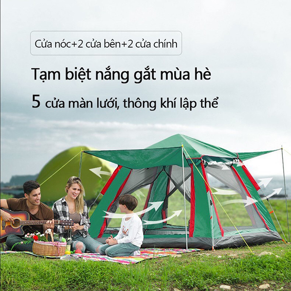 Lều dã ngoại tự bung 2 mái hiên 4 cửa cho 3-4 người (KT 240 x 210 x 142cm) K190