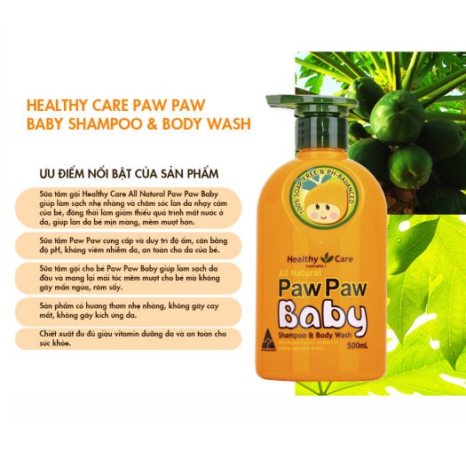 Sữa Tắm Gội Đu Đủ Pawpaw Baby Healthy Care Úc 500ml Daddy Mart