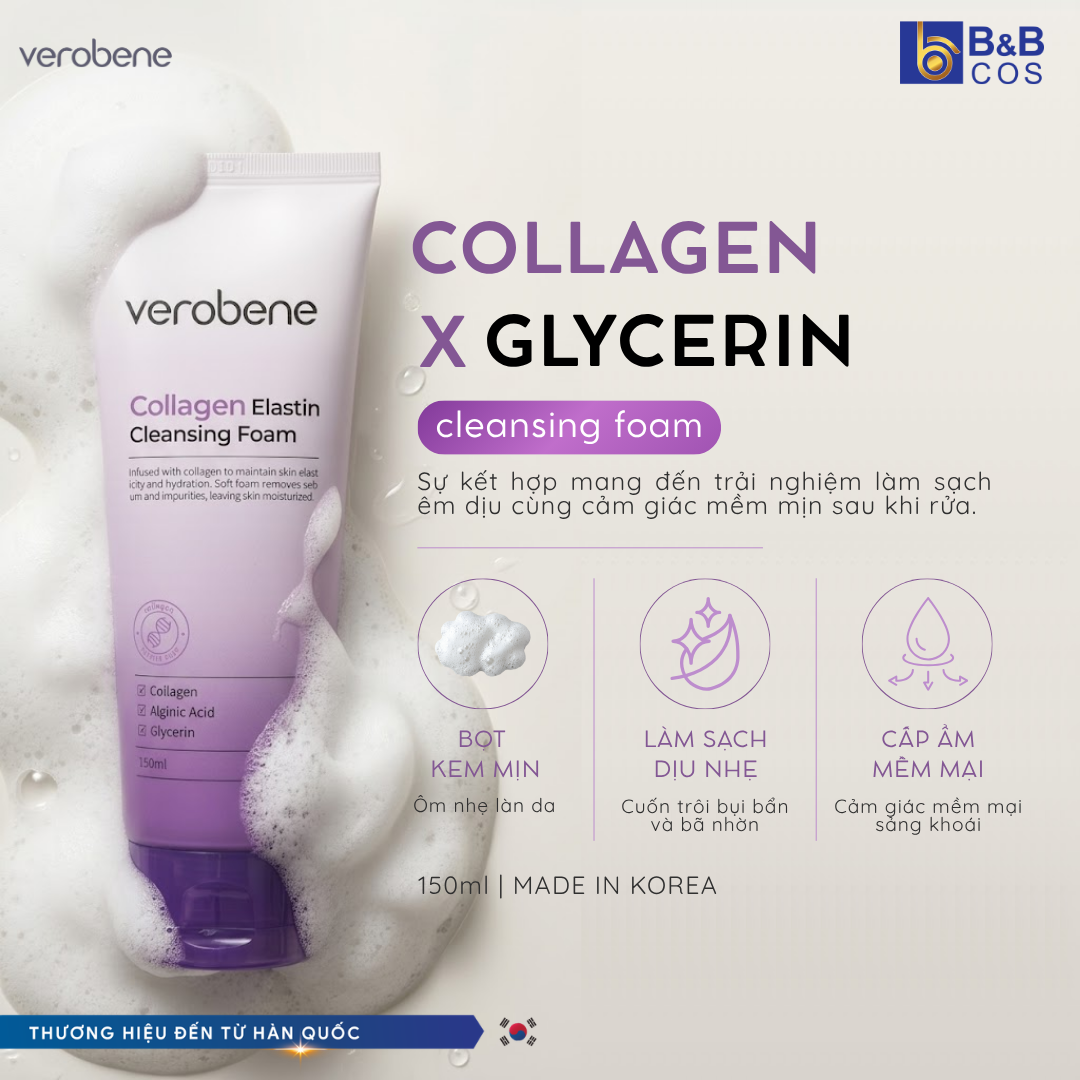 Collagen & Glycerin: Bộ đôi trong sữa rửa mặt Verobene