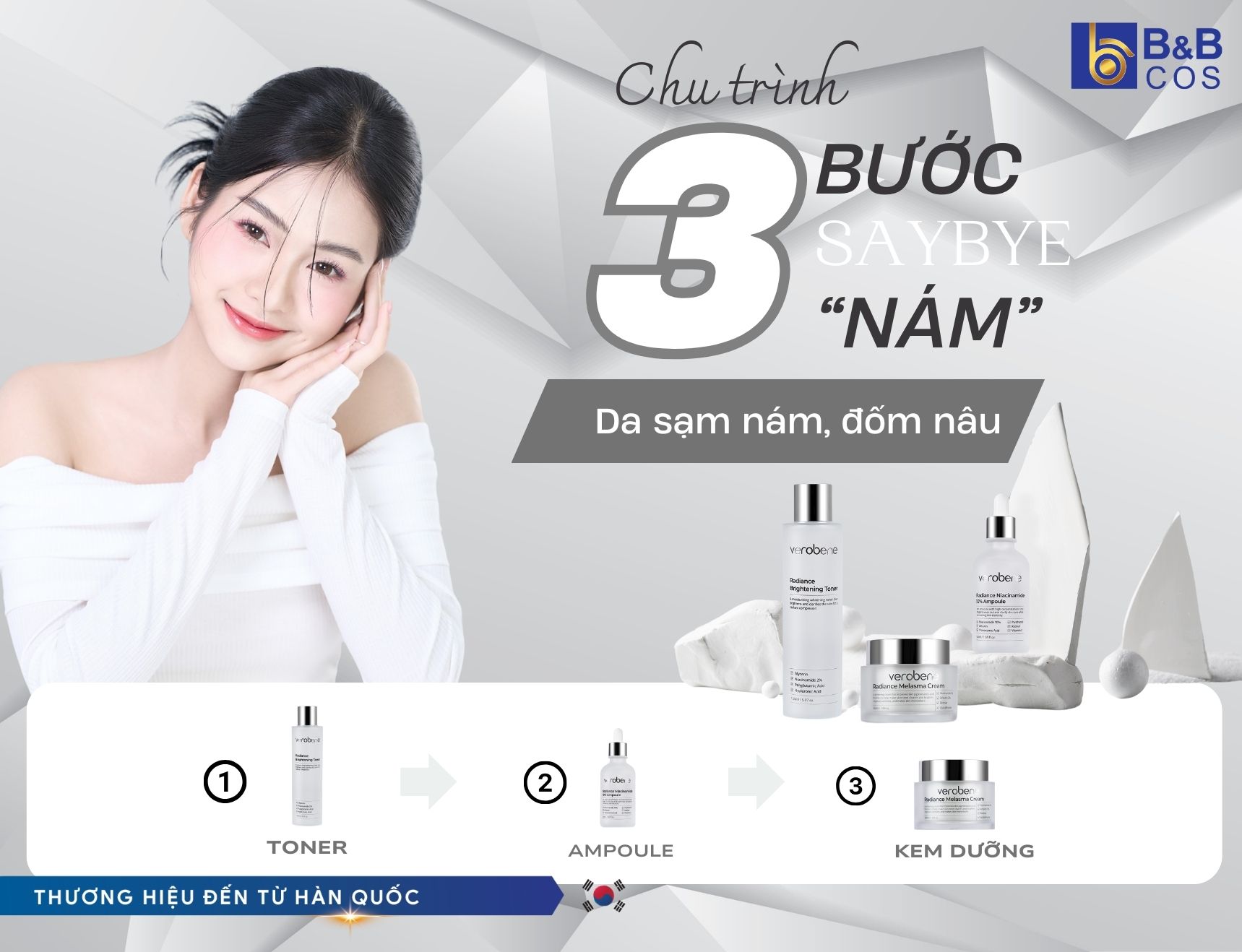 Chu Trình 3 Bước Say Bye “Nám” – Giải Pháp Xóa Sạch Sạm Nám, Đốm Nâu Với Verobene