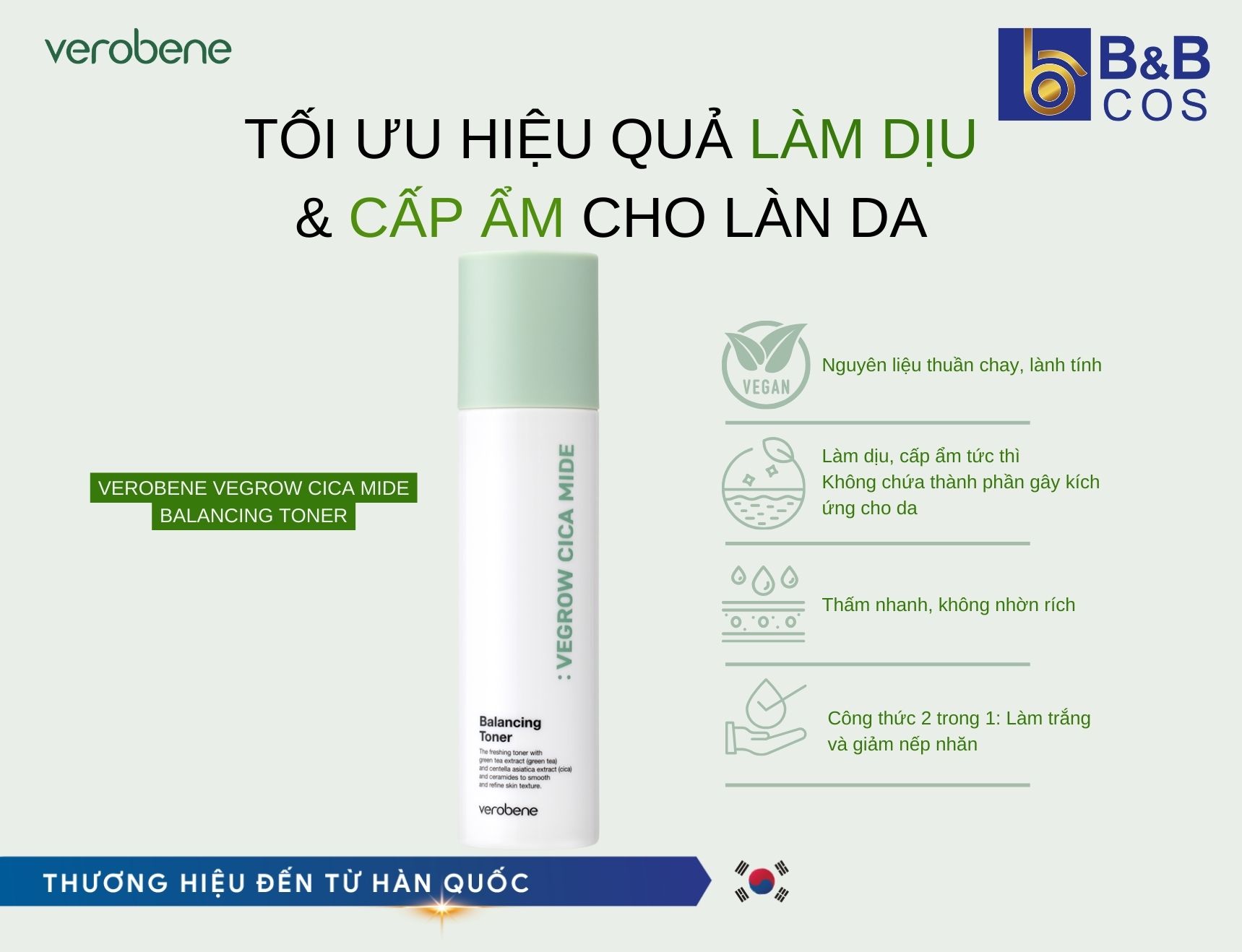 Verobene Vegrow Cica Mide Balancing Toner – Cân Bằng, Làm Dịu Và Cấp Ẩm Cho Làn Da