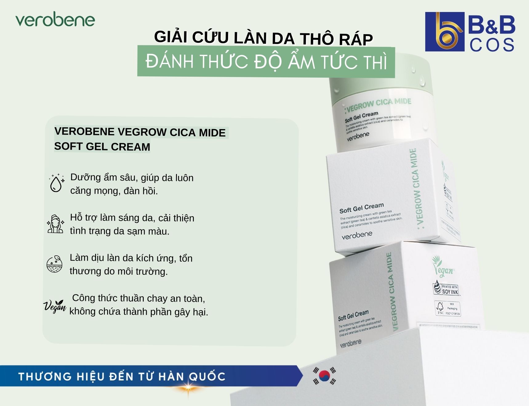 Verobene Vegrow Cica Mide Soft Gel Cream – Dưỡng Ẩm Sâu, Đánh Thức Làn Da Căng Mọng