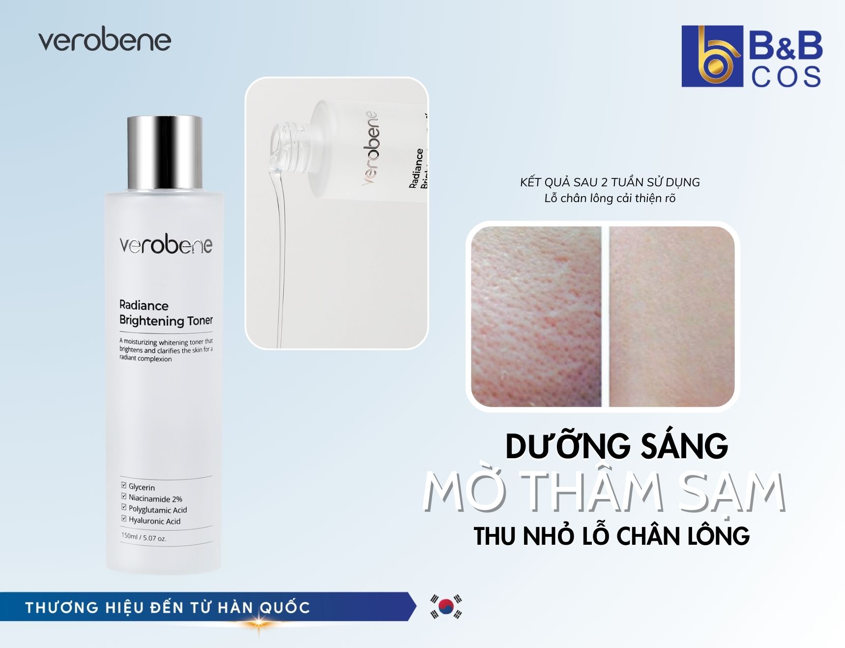 VEROBENE RADIANCE BRIGHTENING TONER Dưỡng sáng – Mờ thâm sạm – Thu nhỏ lỗ chân lông