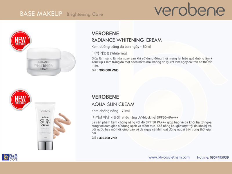 NEW PRODUCT - VEROBENE BỘ ĐÔI DƯỠNG TRẮNG CHỐNG NẮNG HIỆU QUẢ
