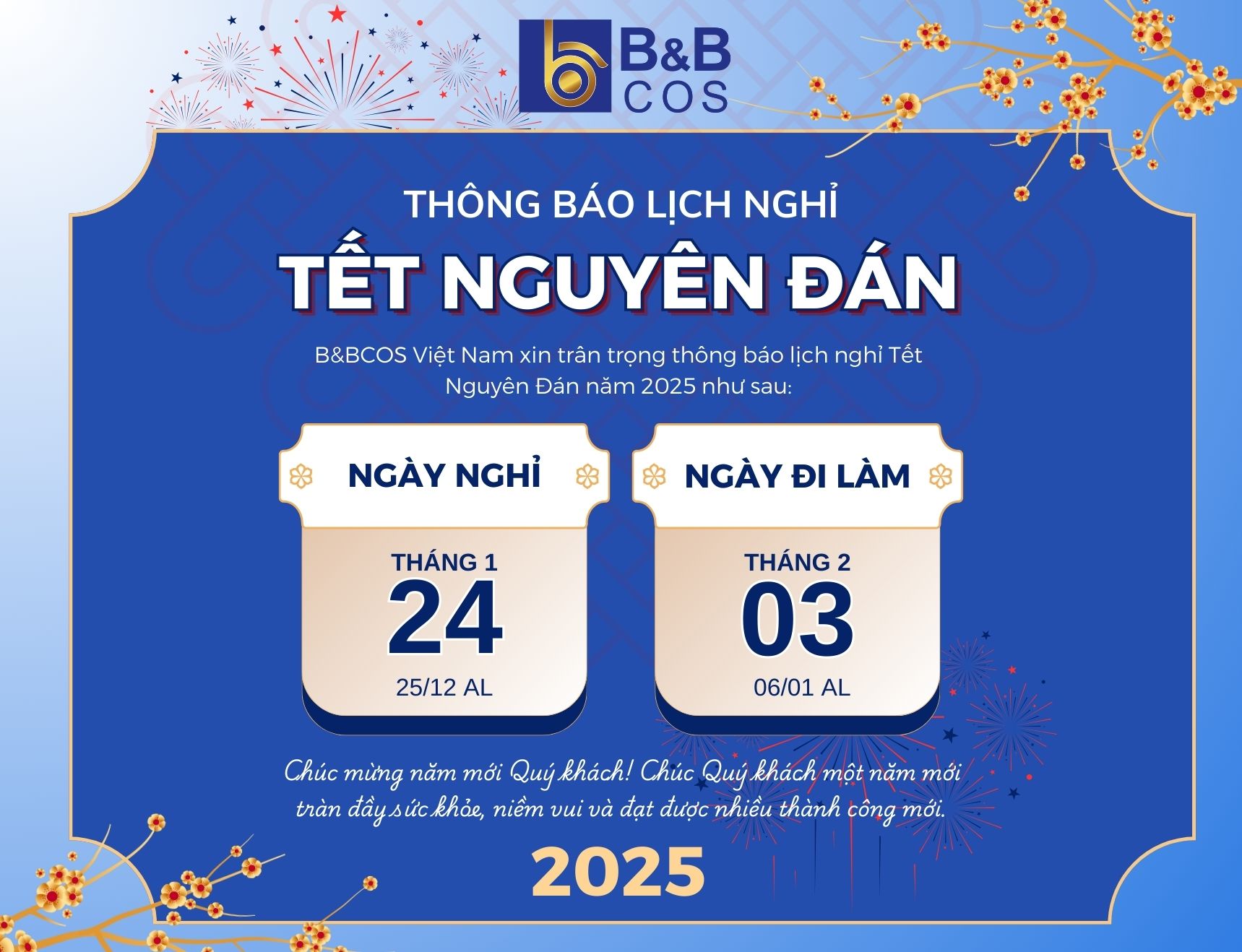 THÔNG BÁO LỊCH NGHỈ TẾT NGUYÊN ĐÁN 2025