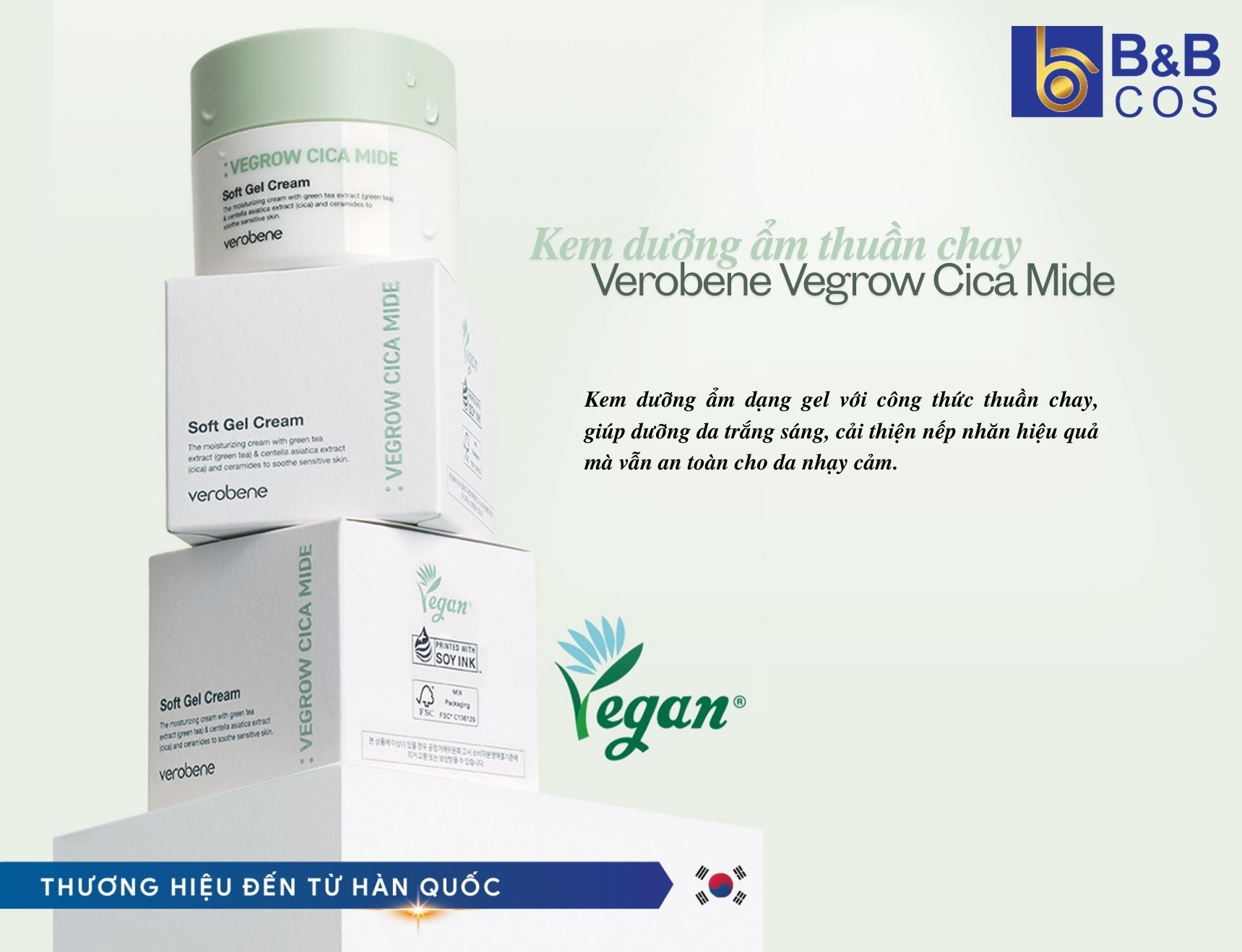 Kem Dưỡng Ẩm Thuần Chay Verobene Vegrow Cica Mide Soft Gel Cream 50ml: Giải Pháp Dưỡng Da Tối Ưu