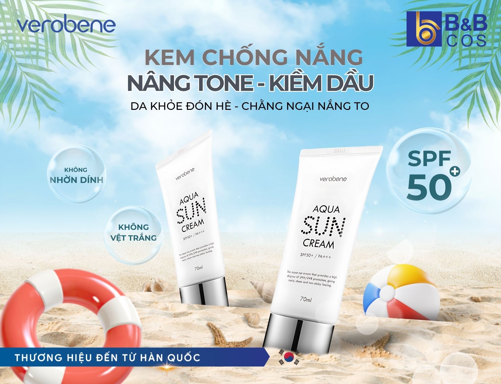 Review Kem Chống Nắng Nâng Tông - Kiềm Dầu Verobene Aqua Sun Cream: