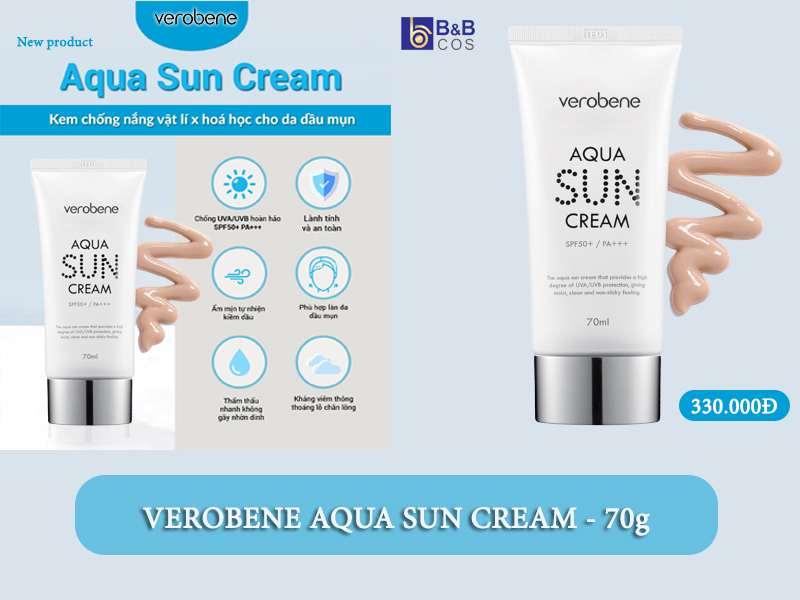 VEROBENE AQUA SUN CREAM - CHỐNG NẮNG TRANG ĐIỂM HÀN QUỐC 70G