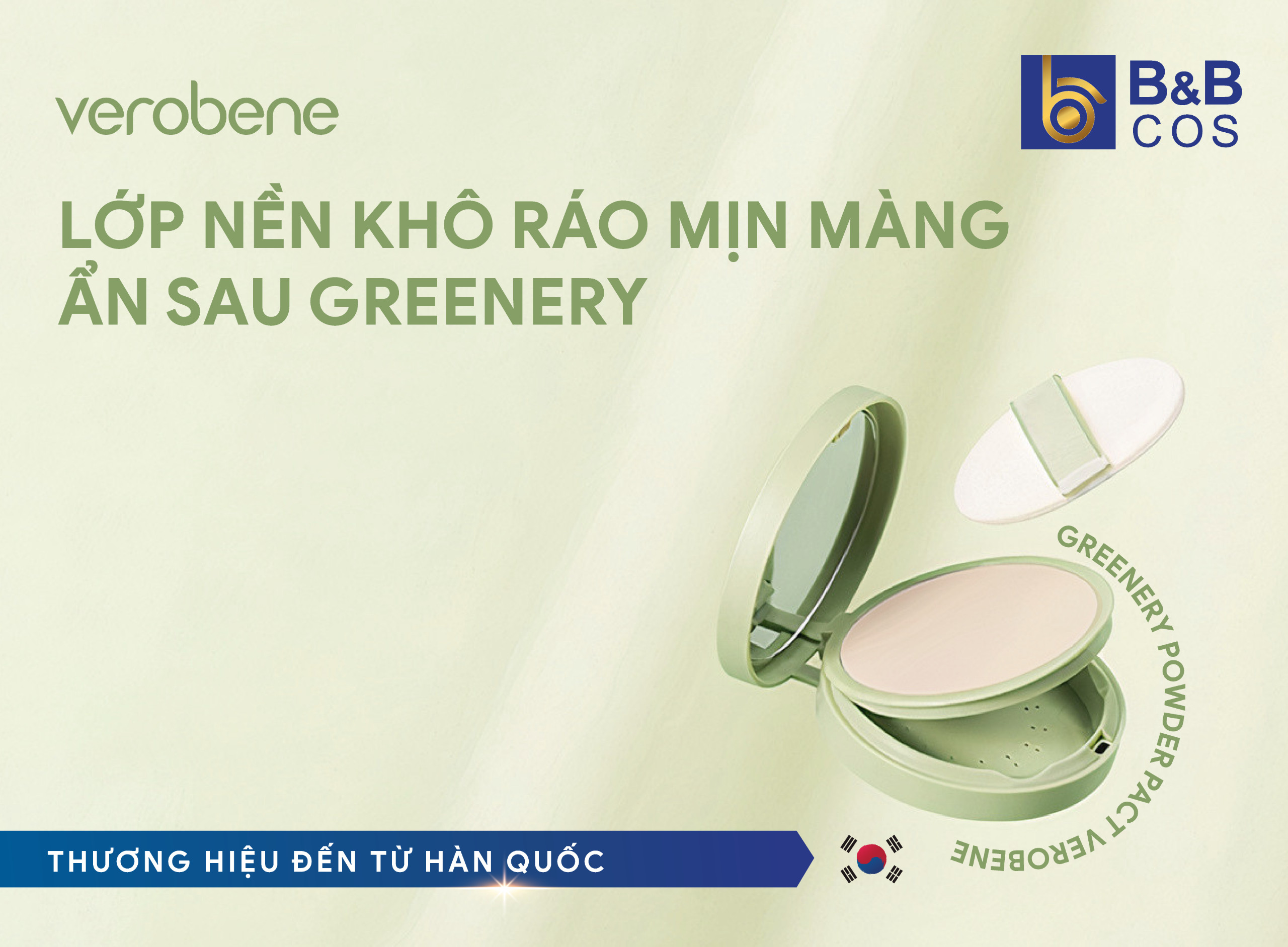 LỚP NỀN KHÔ RÁO MỊN MÀNG ẨN SAU GREENERY POWDER PACT VEROBENE