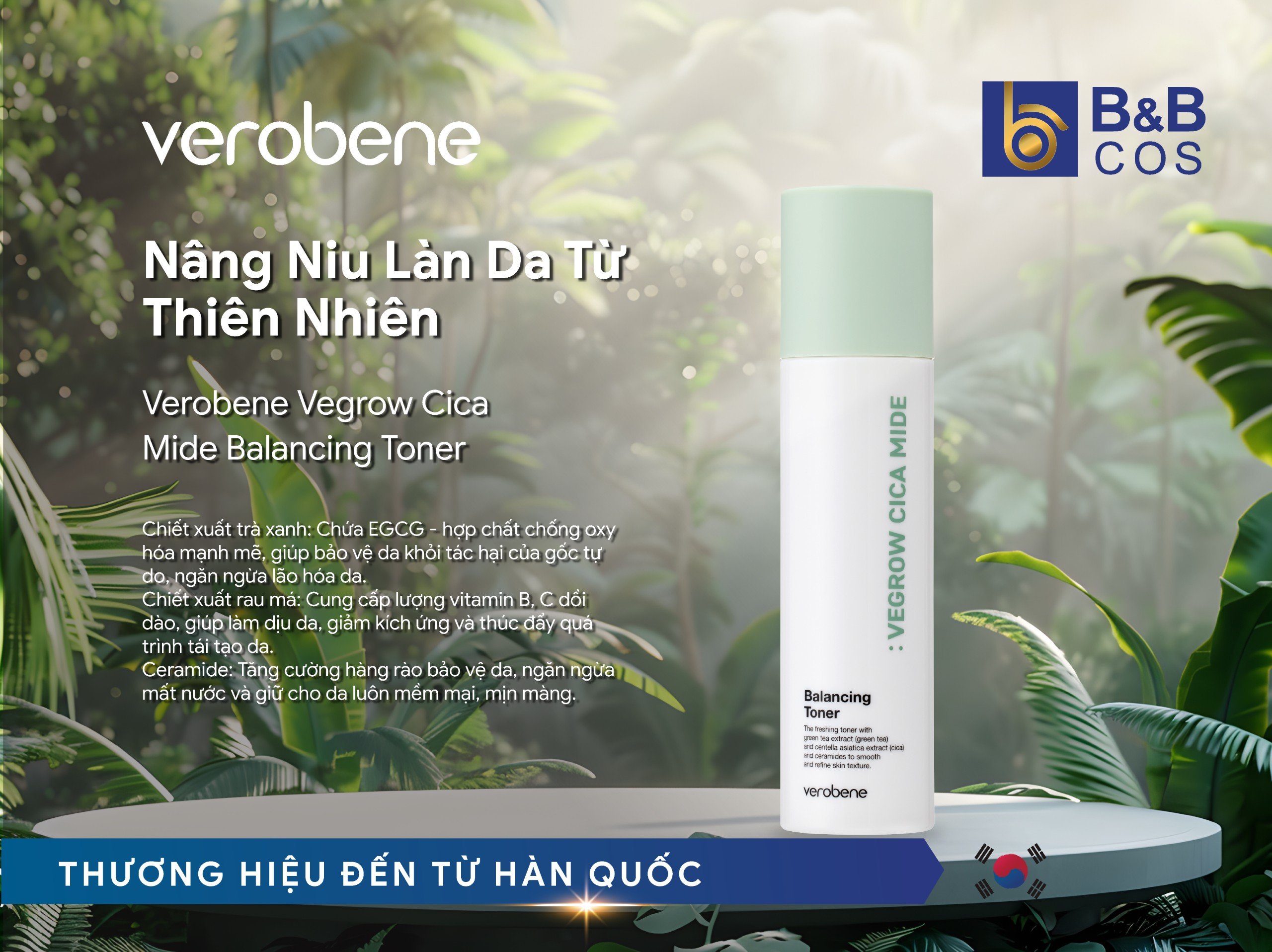 NÂNG NIU LÀN DA TỪ THIÊN NHIÊN - VEROBENE VEGROW CICA MIDE BALANCING TONER