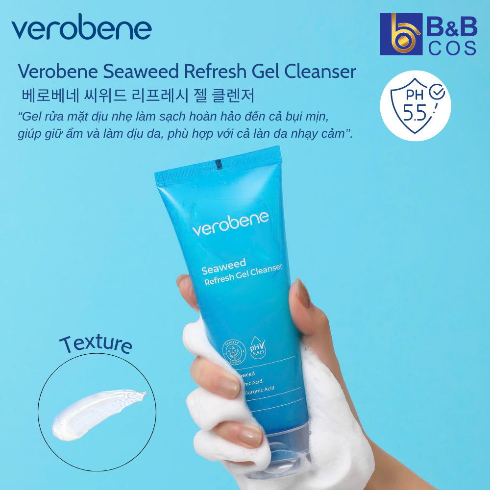 GEL RỬA MẶT TẢO BIỂN VEROBENE SEAWEED REFRESH LÀM SẠCH CẤP ẨM DỊU DA NHẠY CẢM 150ML