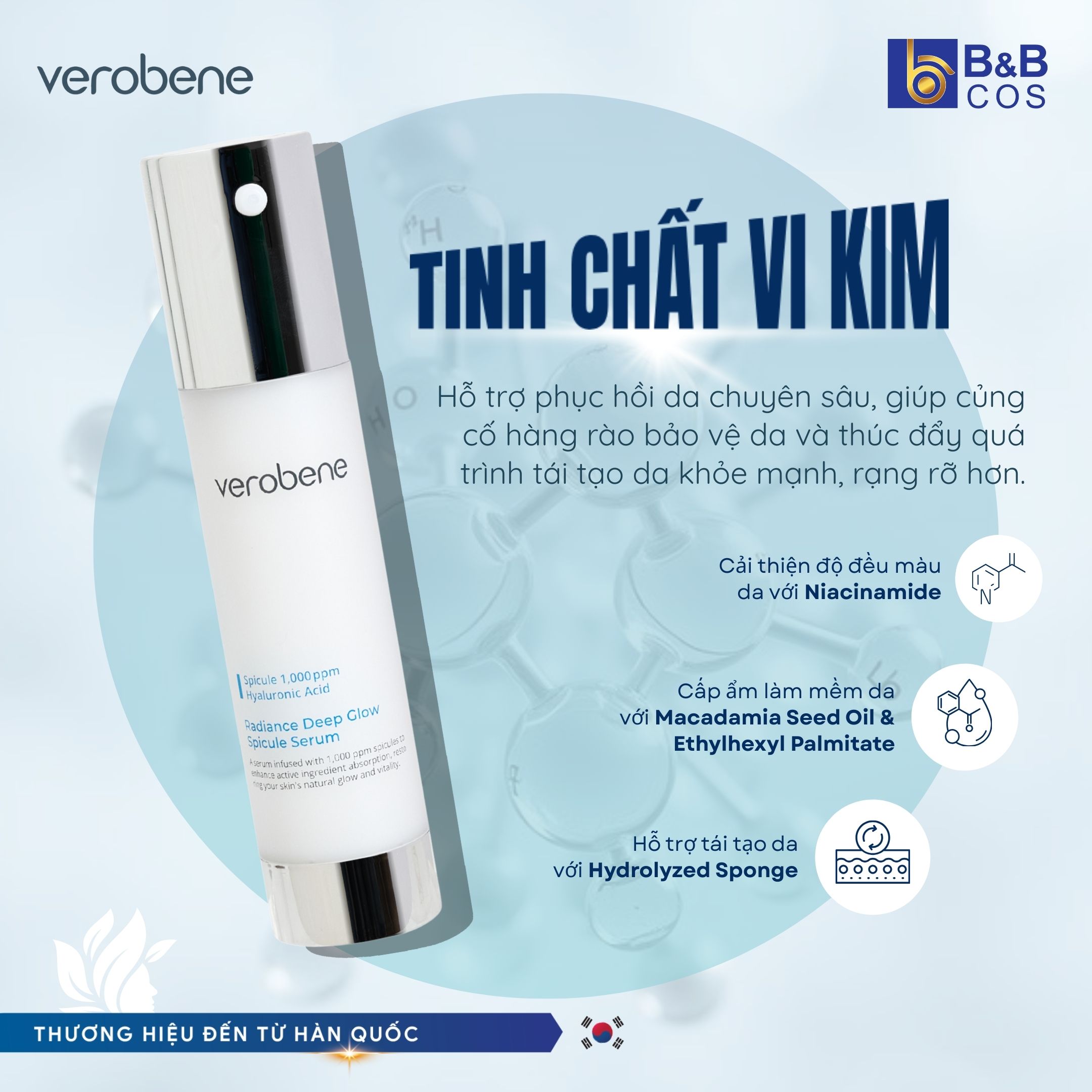 TINH CHẤT VI KIM PHỤC HỒI VÀ CỦNG CỐ HÀNG RÀO DA VEROBENE DEEP GLOW SPICULE SERUM 50ML