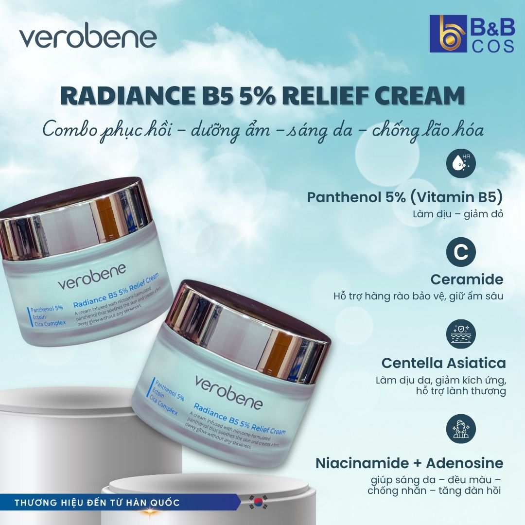 KEM DƯỠNG ẨM HỖ TRỢ PHỤC HỒI DA VEROBENE RADIANCE B5 5% RELIEF CREAM 50ML