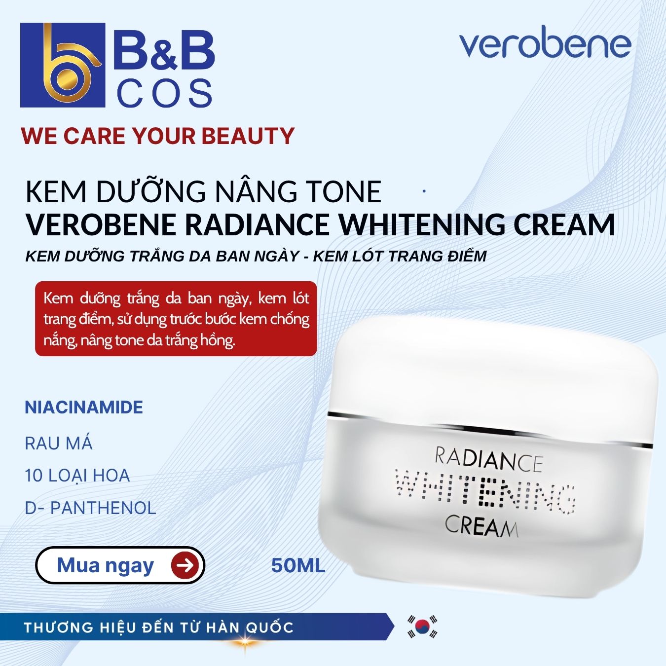 Kem Dưỡng Trắng Da Ban Ngày Whitening Verobene Hàn Quốc