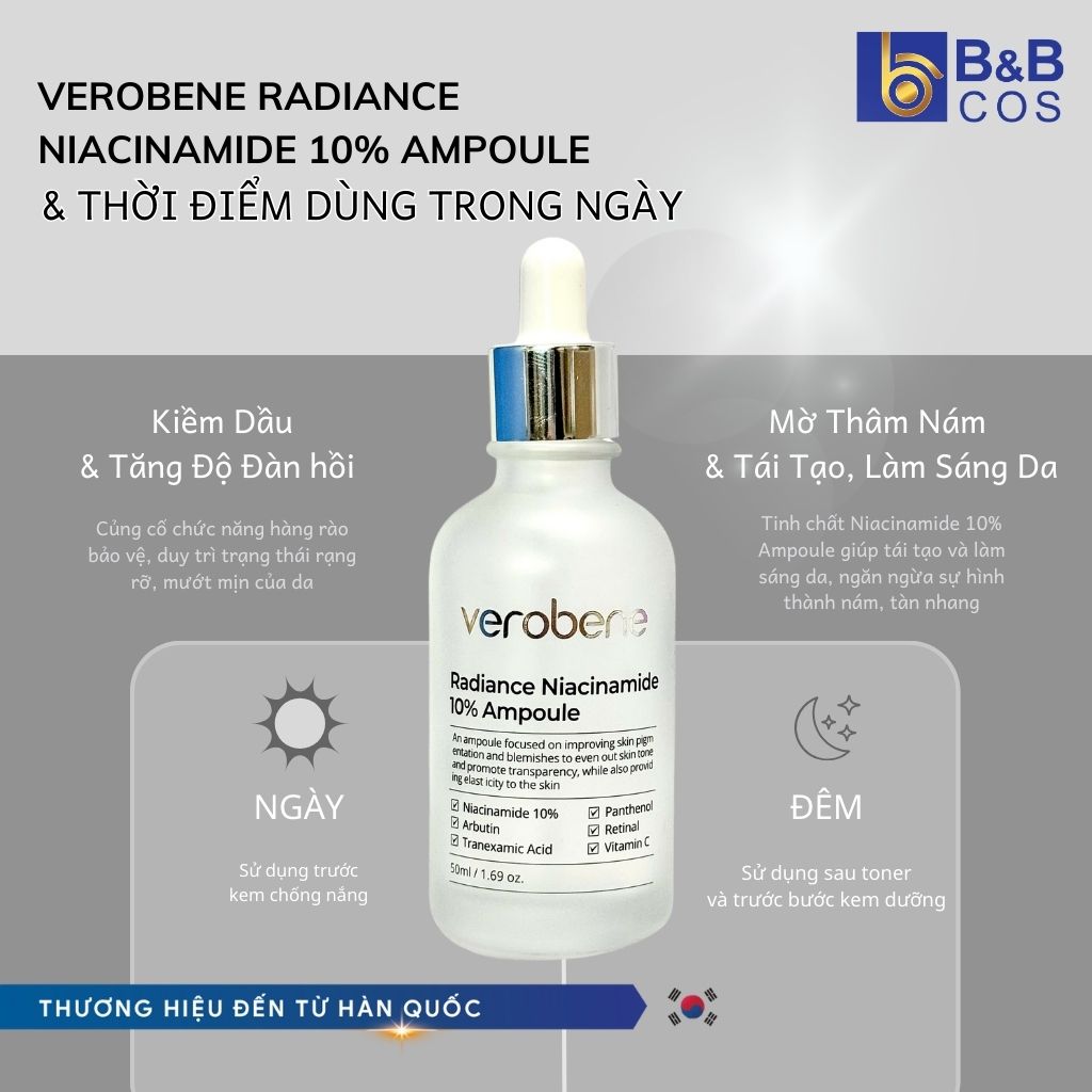 AMPOULE DƯỠNG TRẮNG, ỨC CHẾ SẮC TỐ NÁM VEROBENE RADIANCE NIACINAMIDE 10% AMPOULE 50ml