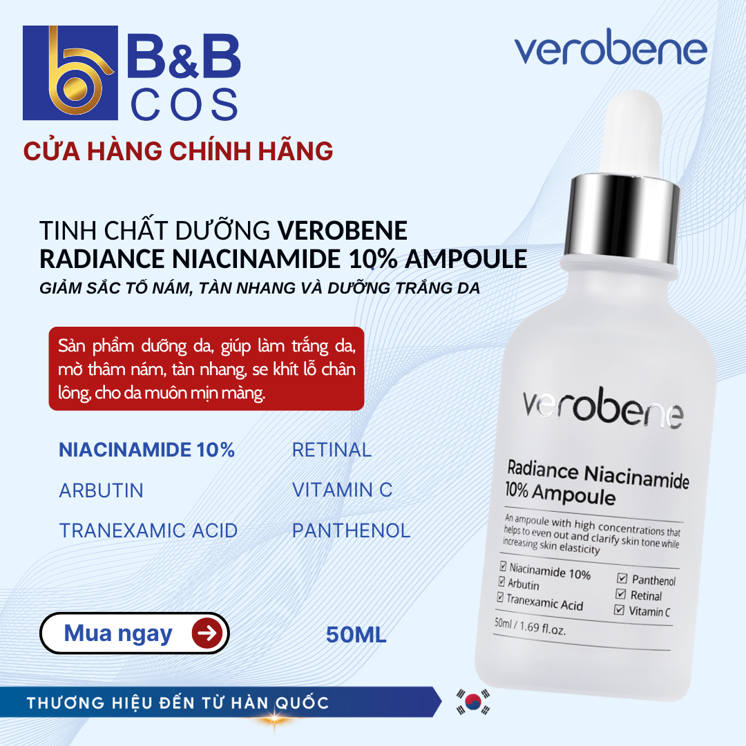AMPOULE DƯỠNG TRẮNG, ỨC CHẾ SẮC TỐ NÁM VEROBENE RADIANCE NIACINAMIDE 10% AMPOULE 50ml