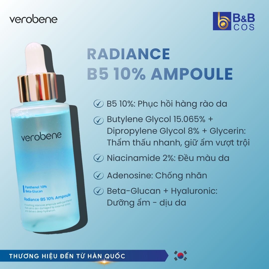 TINH CHẤT PHỤC HỒI VÀ CẤP ẨM CHO DA VEROBENE RADIANCE B5 10% AMPOULE 100ML