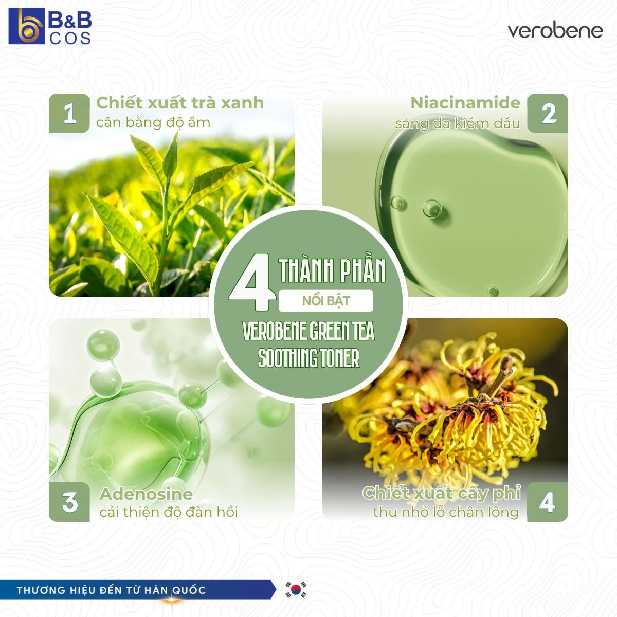 [MẪU MỚI 2026] NƯỚC HOA HỒNG TRÀ XANH VEROBENE CÂN BẰNG ĐỘ ẨM PHÙ HỢP DA DẦU MỤN HÀN QUỐC 150ML