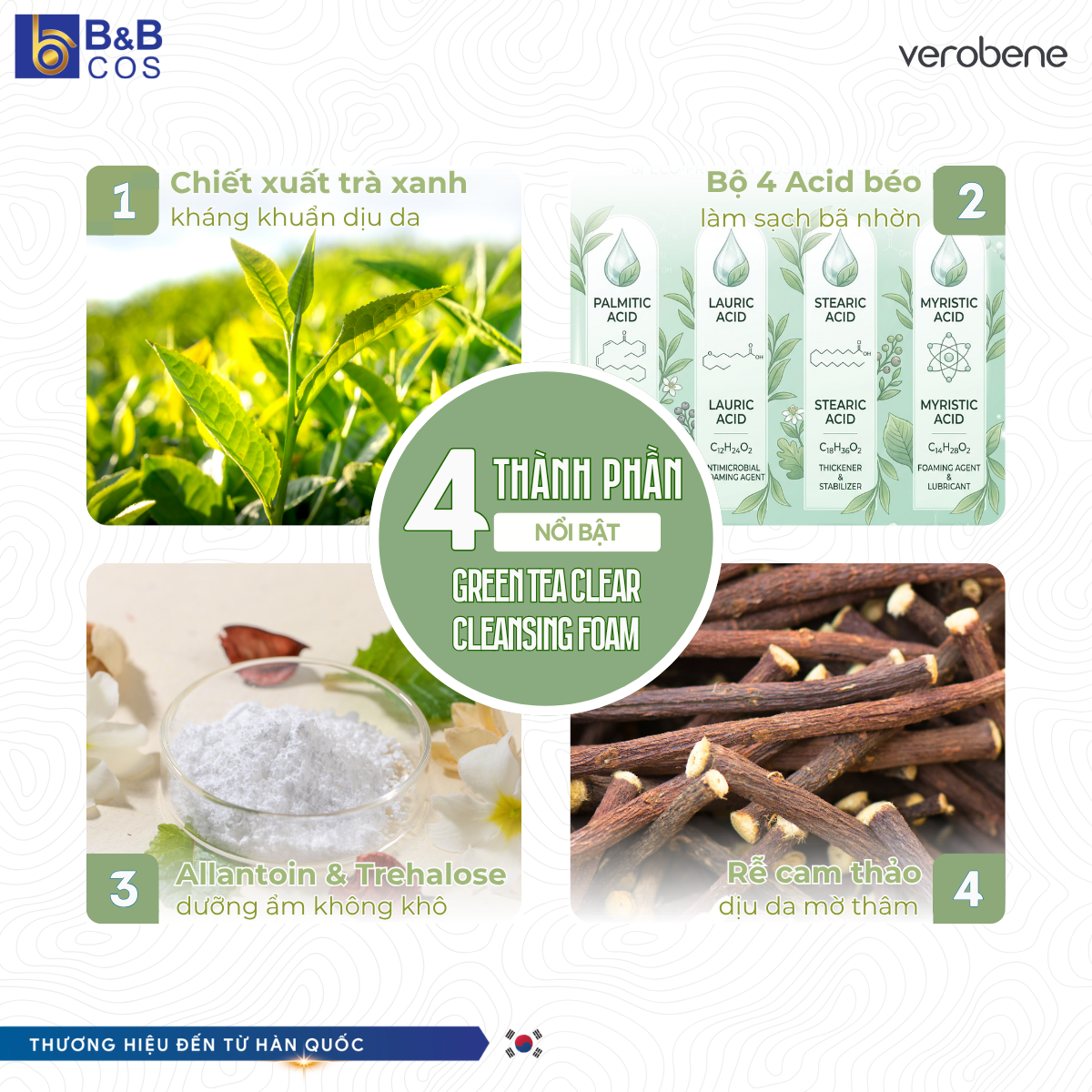 [MẪU MỚI 2026] SỮA RỬA MẶT TRÀ XANH VEROBENE SẠCH SÂU HỖ TRỢ GIẢM MỤN 150ML