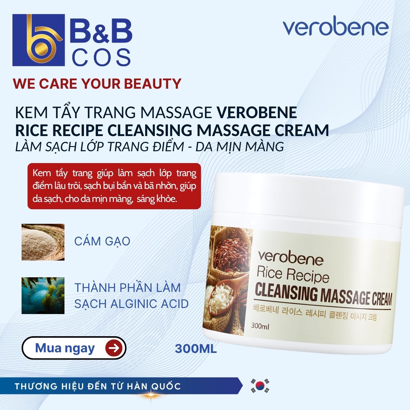 Kem Tẩy Trang Massage Verobene - Hàn Quốc