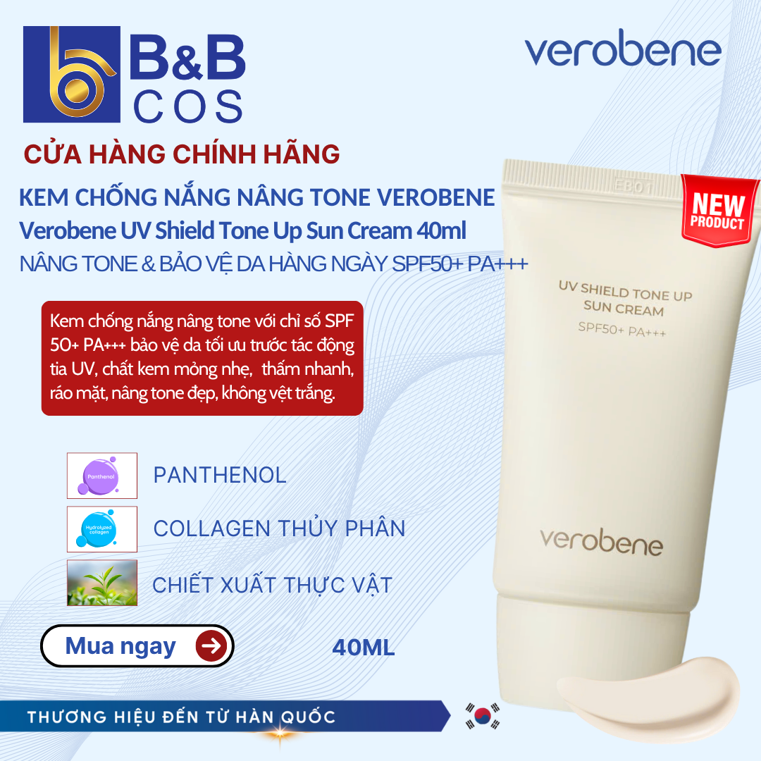 KEM CHỐNG NẮNG NÂNG TONE VEROBENE UV SHIELD TONE UP SUN CREAM SPF50+ PA+++