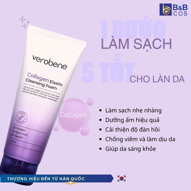 Sữa rửa mặt Collagen Verobene - Hàn Quốc (Mẫu Mới)