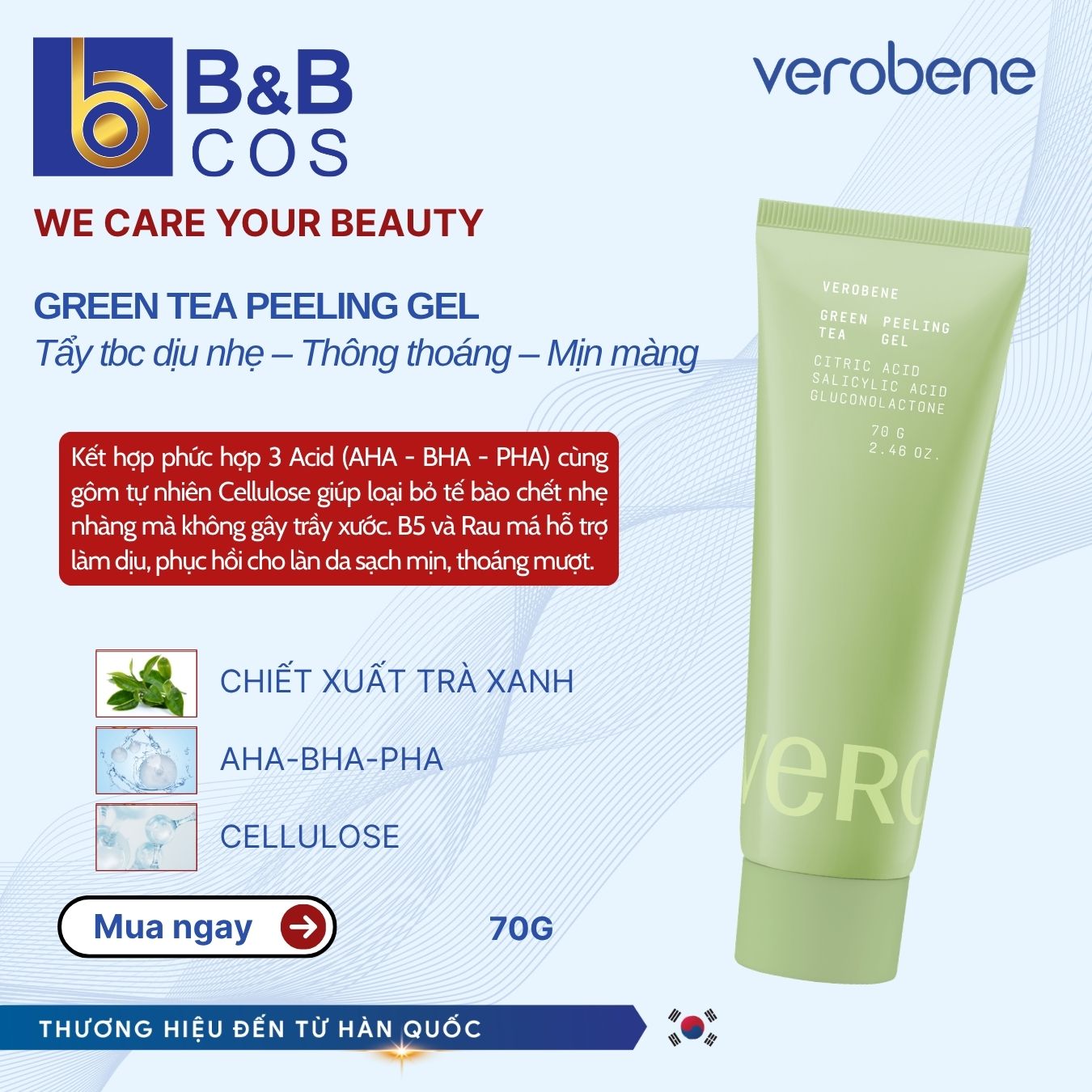 [MẪU MỚI 2026] GEL TẨY TẾ BÀO CHẾT TRÀ XANH VEROBENE LÀM SẠCH DA GIÚP DA MỊN MÀNG
