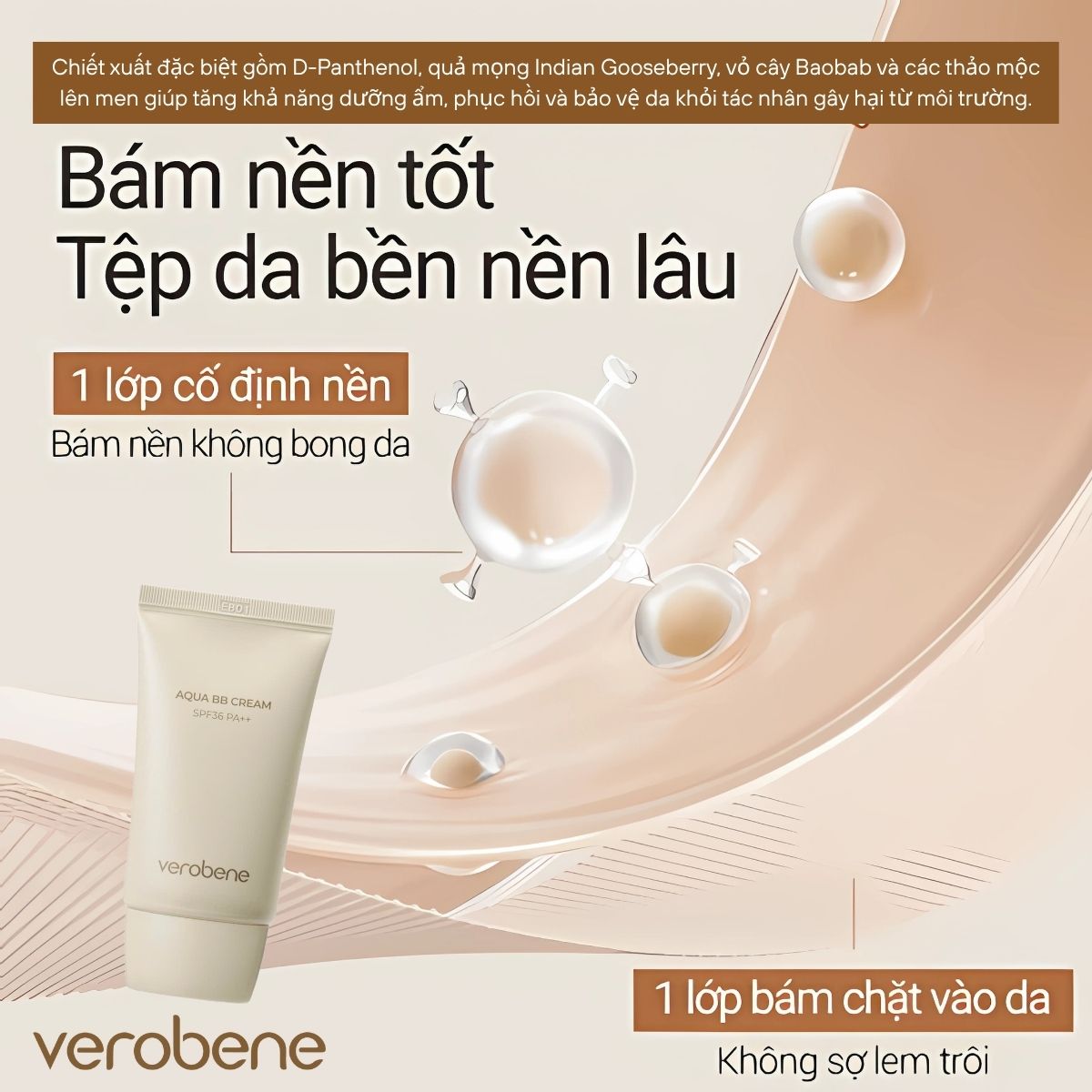 KEM NỀN NÂNG TONE TRANG ĐIỂM TÍCH HỢP CHỐNG NẮNG VEROBENE AQUA BB CREAM SPF36 PA++ 40ML