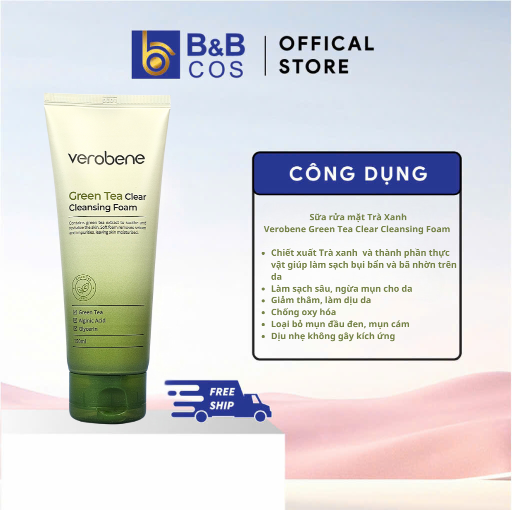 Sữa Rửa Mặt Trà Xanh Verobene - Hàn Quốc (Mẫu mới)