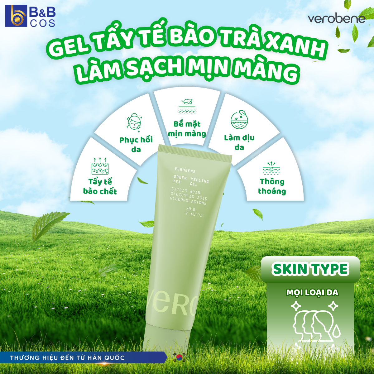 [MẪU MỚI 2026] GEL TẨY TẾ BÀO CHẾT TRÀ XANH VEROBENE LÀM SẠCH DA GIÚP DA MỊN MÀNG