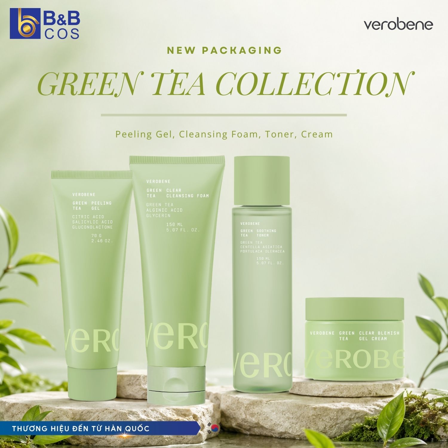 [MẪU MỚI 2026] SỮA RỬA MẶT TRÀ XANH VEROBENE SẠCH SÂU HỖ TRỢ GIẢM MỤN 150ML