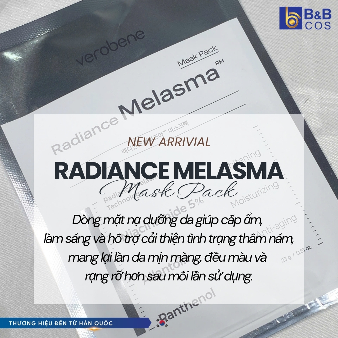 [1 GÓI 10 MIẾNG] MẶT NẠ CẤP ẨM VÀ DƯỠNG TRẮNG DA VEROBENE RADIANCE MELASMA MASK PACK 23g