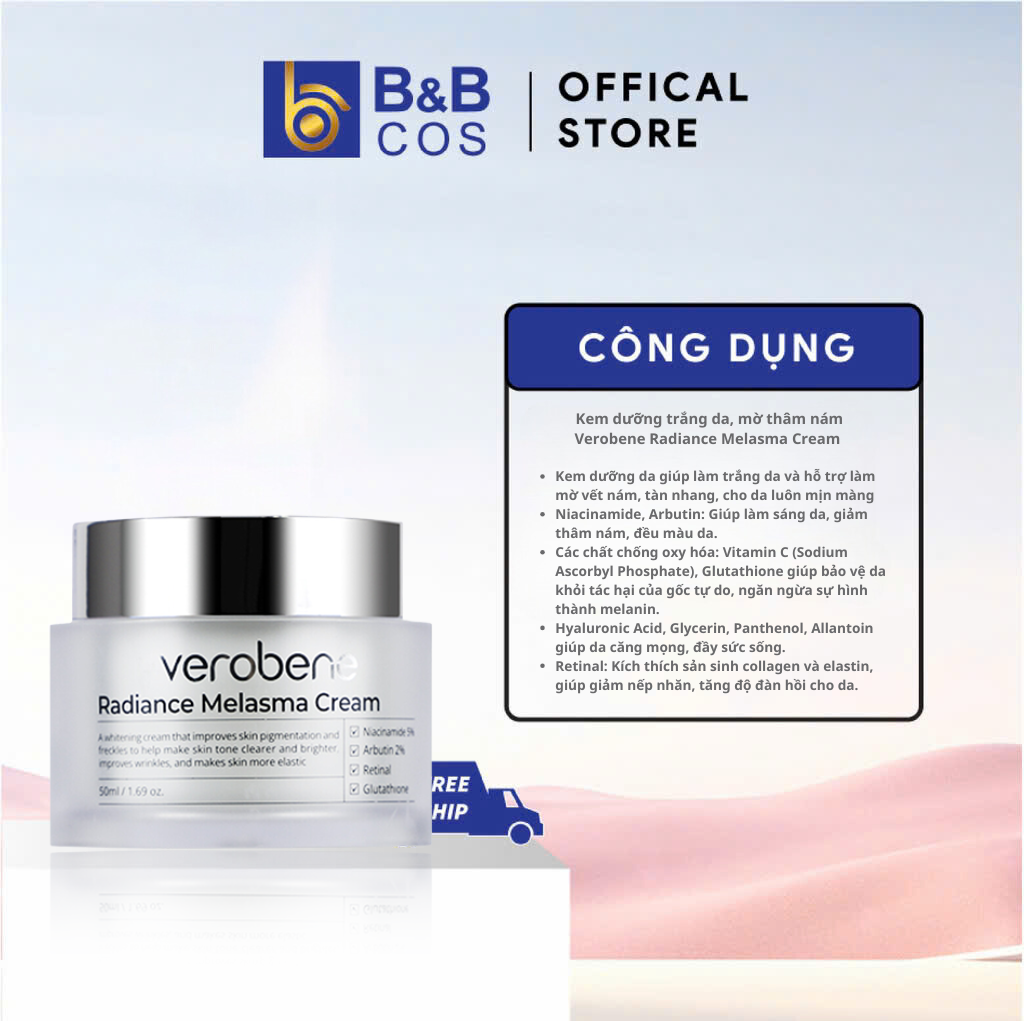 Kem dưỡng trắng, ức chế sắc tố nám Verobene Radiance Melasma Cream 50g