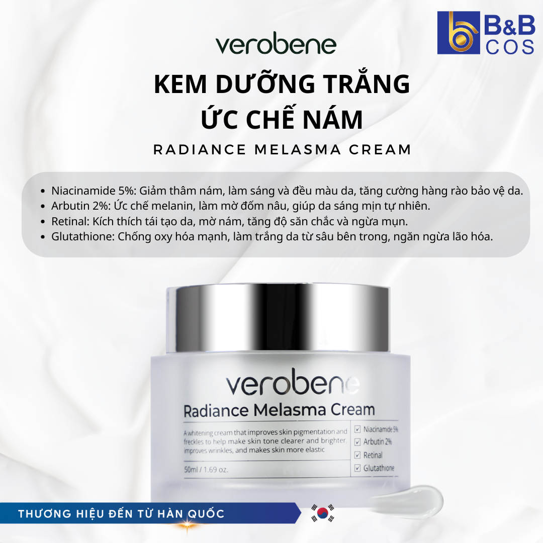 Kem dưỡng trắng, ức chế sắc tố nám Verobene Radiance Melasma Cream 50g
