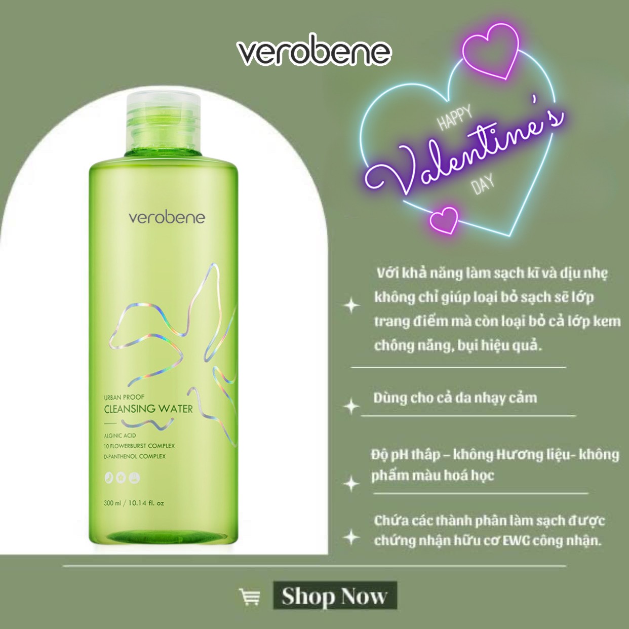 Nước tẩy trang Verobene Urban Proof Cleansing Water Hàn Quốc 300ml