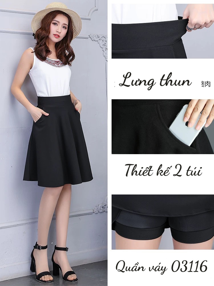 Quần Váy Chất Thun Cotton Xòe Xếp Ly Có Quần Trong - M401 - Tìm Voucher