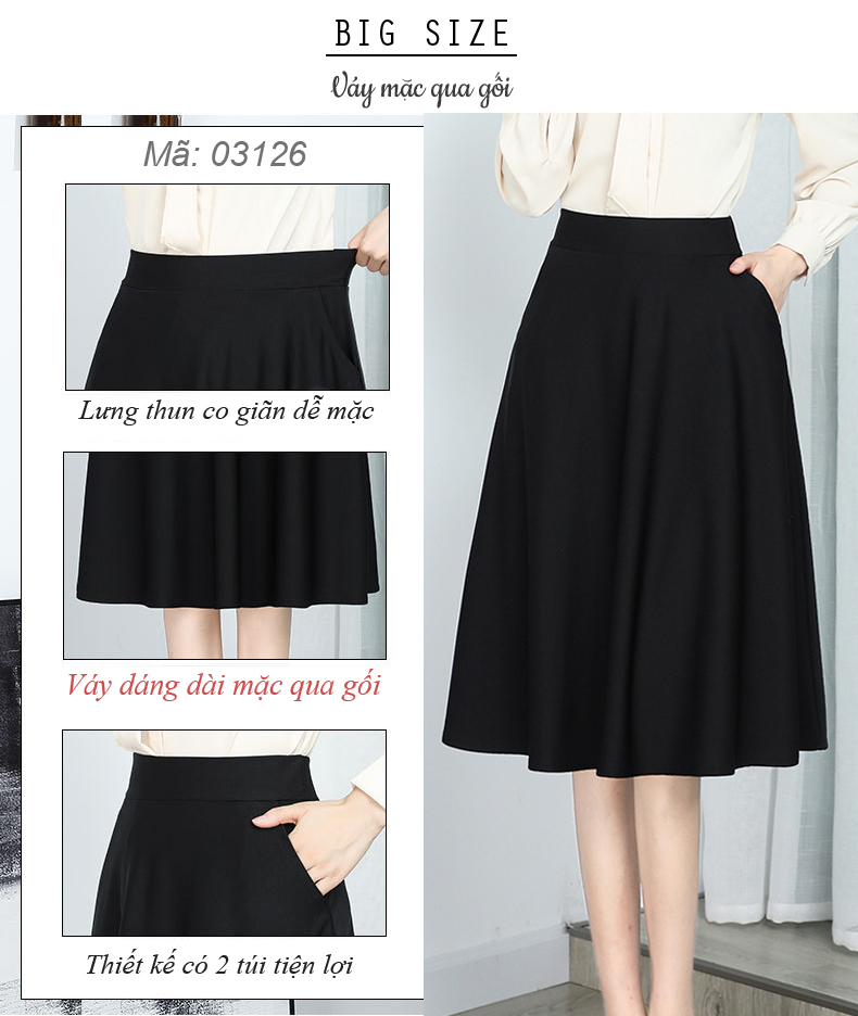 Váy công sở BIG SIZE dáng dài D1065- 2 Túi - 03126