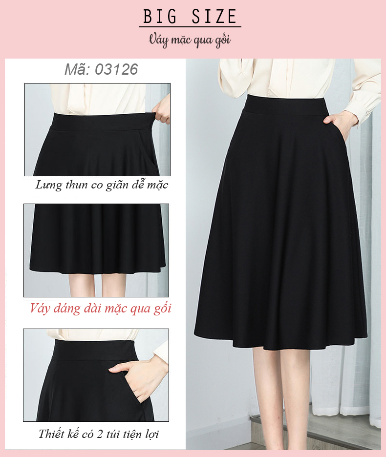 Váy công sở BIG SIZE dáng dài D1065- 2 Túi - 03126