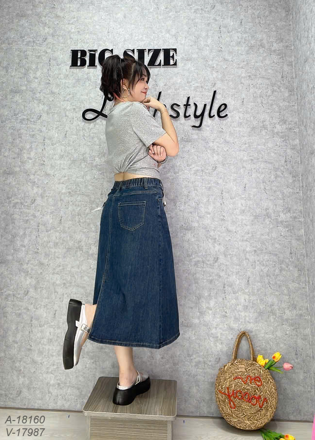 Váy dài Jean BIGSIZE Quảng Châu 2 túi, xẻ sau chất đẹp 00351 - 17987