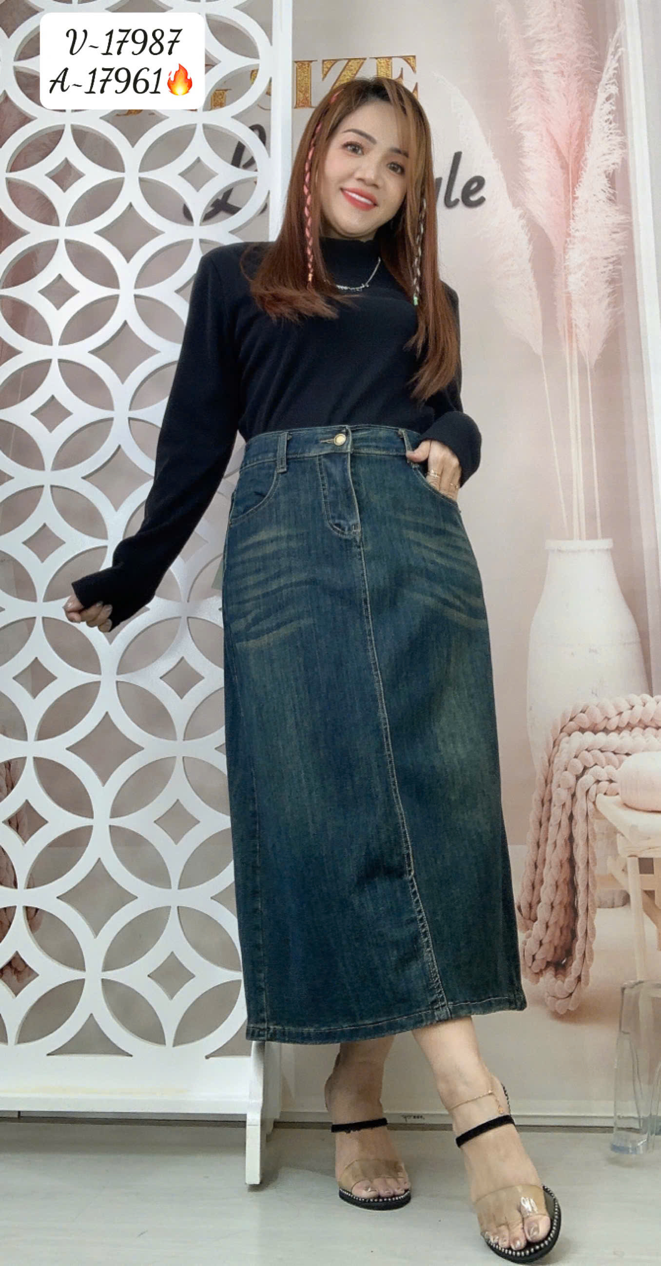 Váy dài Jean BIGSIZE Quảng Châu 2 túi, xẻ sau chất đẹp 00351 - 17987